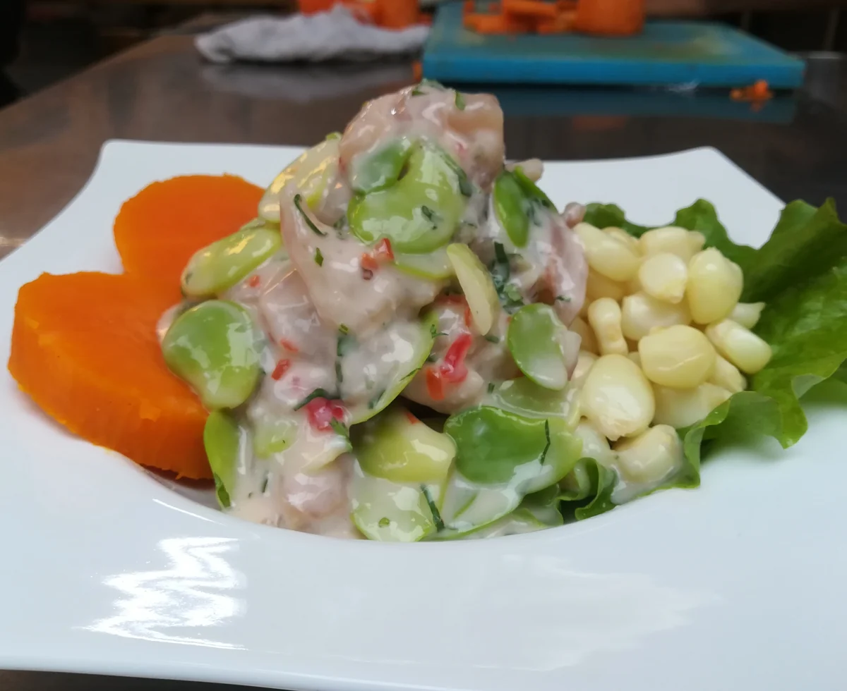 Ceviche servido en plato blanco (foto provisional)